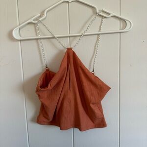 Lovers + Friends Orange and Pearl Neckline Cropped Top XS